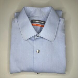 Geoffrey Beene Mens 15.5 Fitted Dress Shirt Long Sleeve Blue Wrinkle‎ Free